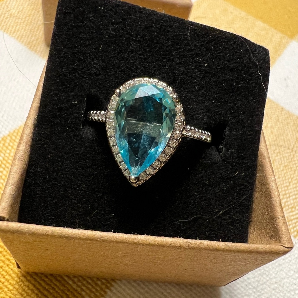 Pear Shaped Aquamarine Halo Ring